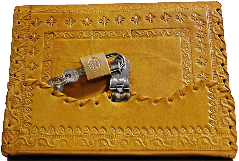 Tuzech Jornal Leather Diary to Write Poems, Notebook Personal Memoir for Office Home Unlined Paper Best Present Art Sketchbook Travel Daily Use with Lock & Key (Yellow, 7 Inches-5 Inches) - Image 2