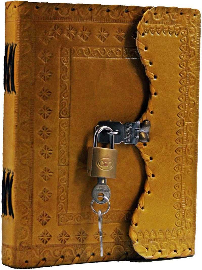Tuzech Jornal Leather Diary to Write Poems, Notebook Personal Memoir for Office Home Unlined Paper Best Present Art Sketchbook Travel Daily Use with Lock & Key (Yellow, 7 Inches-5 Inches) - Image 5