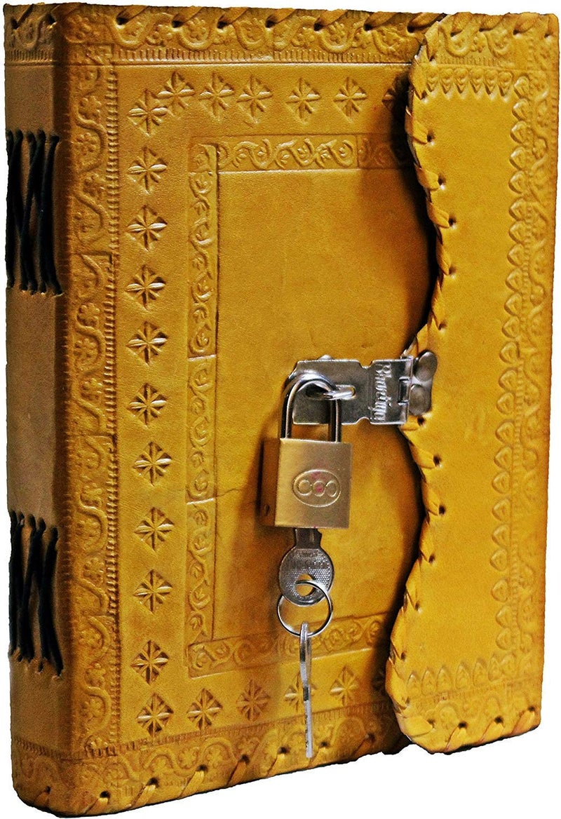 Tuzech Jornal Leather Diary to Write Poems, Notebook Personal Memoir for Office Home Unlined Paper Best Present Art Sketchbook Travel Daily Use with Lock & Key (Yellow, 7 Inches-5 Inches) - Image 1
