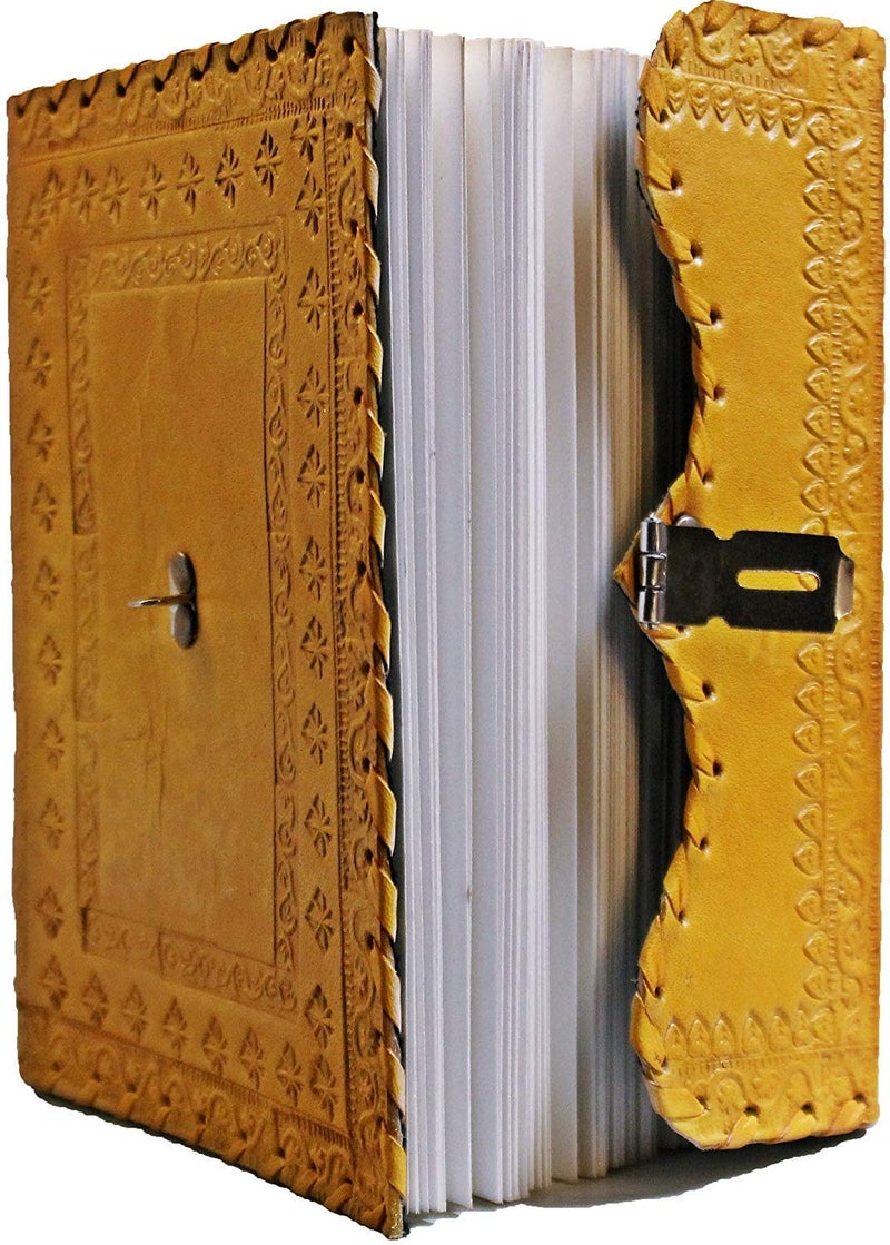 Tuzech Jornal Leather Diary to Write Poems, Notebook Personal Memoir for Office Home Unlined Paper Best Present Art Sketchbook Travel Daily Use with Lock & Key (Yellow, 7 Inches-5 Inches) - Image 4