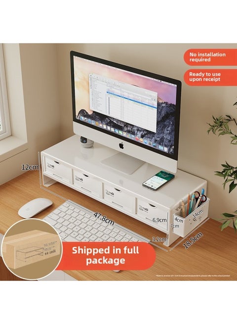 Monitor Stand Computer Elevated Rack Desktop Pad High Base Shelf Storage Keyboard Office Desktop Storage Rack-Color:2 Layers Of White + Drawer [carbon Steel Structure - No Assembly Required]✅Ready To Use