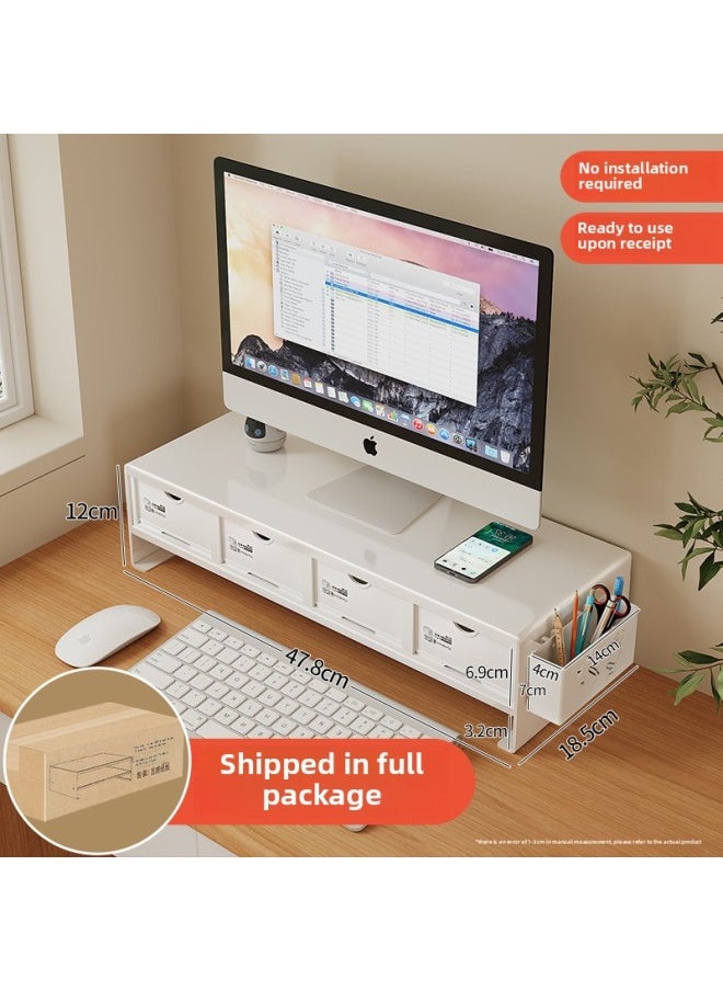 Generic - Monitor Stand Computer Elevated Rack Desktop Pad High Base Shelf Storage Keyboard Office Desktop Storage Rack-Color:2 Layers Of White + Drawer [carbon Steel Structure - No Assembly Required]✅Ready To Use - Image 1