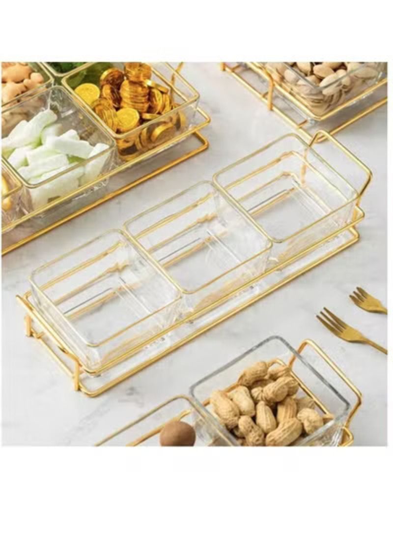 3 bowl Fruit Dessert Snack Bowl Food Nut Storage Golden Tray With Lid Glass Tableware - Image 3