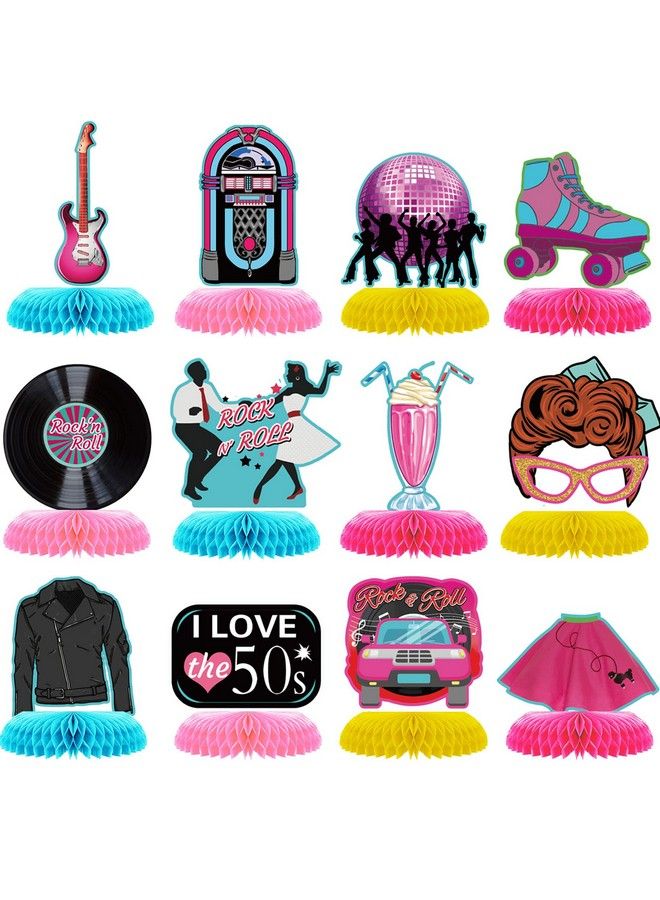 ZCPTZ 12 Pcs 1950 Rock And Roll Honeycomb Centerpieces 50 Party Decorations 50S Retro Table Toppers Table Centerpieces For 50 60 Theme Music Party Supplies Favors - Image 1