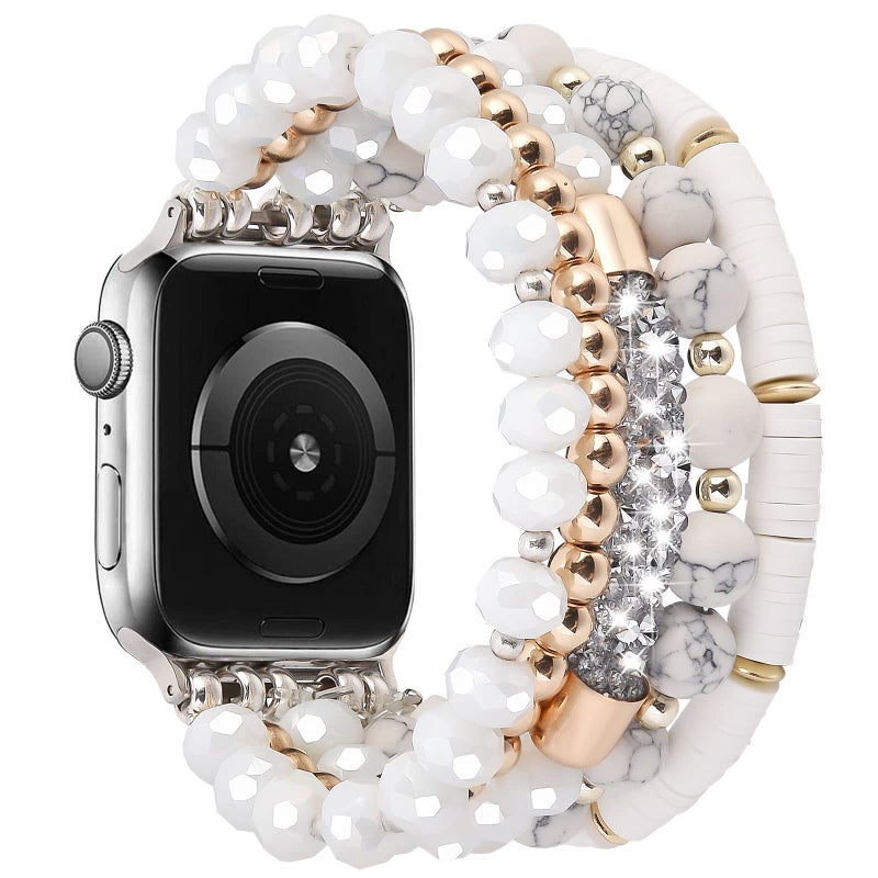 VISOOM Beaded Boho Bracelet Compatible for Apple Watch Band 40mm/38mm/41mm/42mm Series11 10 9 8 7 SE 6/5/4 Women Fashion Cute Handmade Crystal Beads Stretchy Watch Strap for iWatch Bands Series 3/2/1 - Image 4