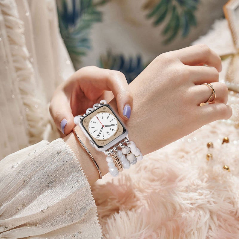 VISOOM Beaded Boho Bracelet Compatible for Apple Watch Band 40mm/38mm/41mm/42mm Series11 10 9 8 7 SE 6/5/4 Women Fashion Cute Handmade Crystal Beads Stretchy Watch Strap for iWatch Bands Series 3/2/1 - Image 5