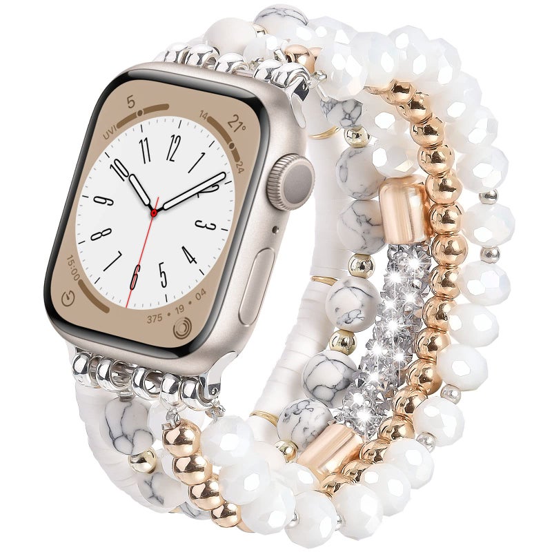 VISOOM Beaded Boho Bracelet Compatible for Apple Watch Band 40mm/38mm/41mm/42mm Series11 10 9 8 7 SE 6/5/4 Women Fashion Cute Handmade Crystal Beads Stretchy Watch Strap for iWatch Bands Series 3/2/1 - Image 1