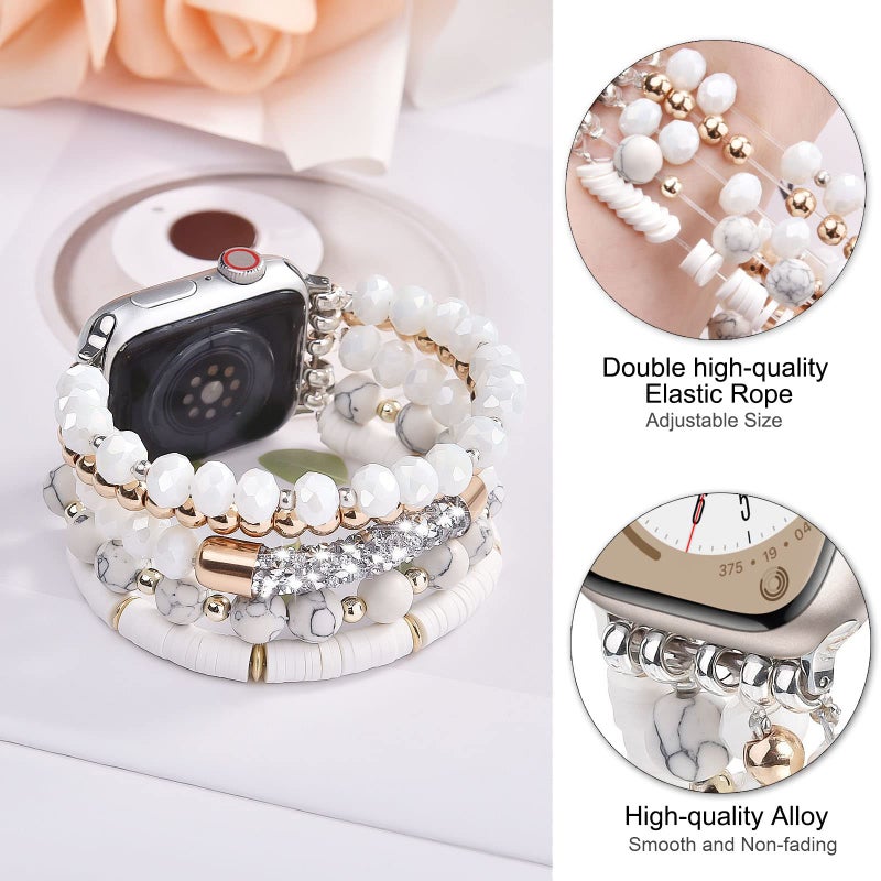VISOOM Beaded Boho Bracelet Compatible for Apple Watch Band 40mm/38mm/41mm/42mm Series11 10 9 8 7 SE 6/5/4 Women Fashion Cute Handmade Crystal Beads Stretchy Watch Strap for iWatch Bands Series 3/2/1 - Image 3