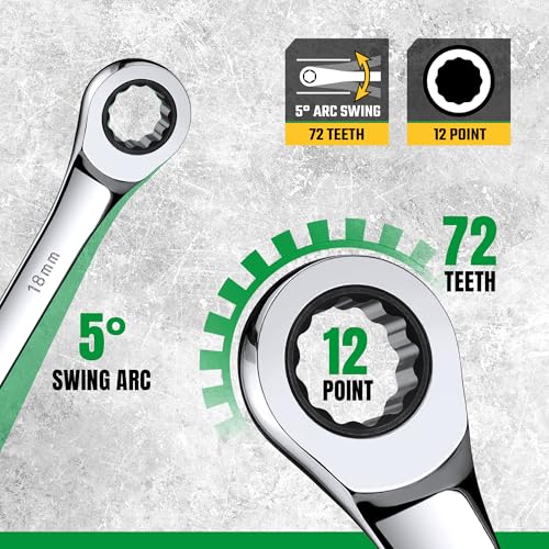 SK Extra Long Ratcheting Wrench Set, Double Box End Wrench Set, 12-Piece, Metric, 8 mm to 19 mm, 72-Tooth, Premium CR-V Construction, with Rolling Pouch - Image 5