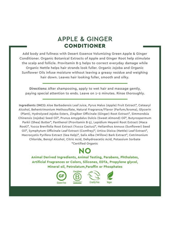 DESERT ESSENCE - Green Apple And Ginger Conditioner 8 Fl Oz 2 Pack Volume For Fine Hair Moisturizing Thickening Volatizing W/Organic Extracts And Oils Vitamins Antioxidants Parabenfree - Image 1