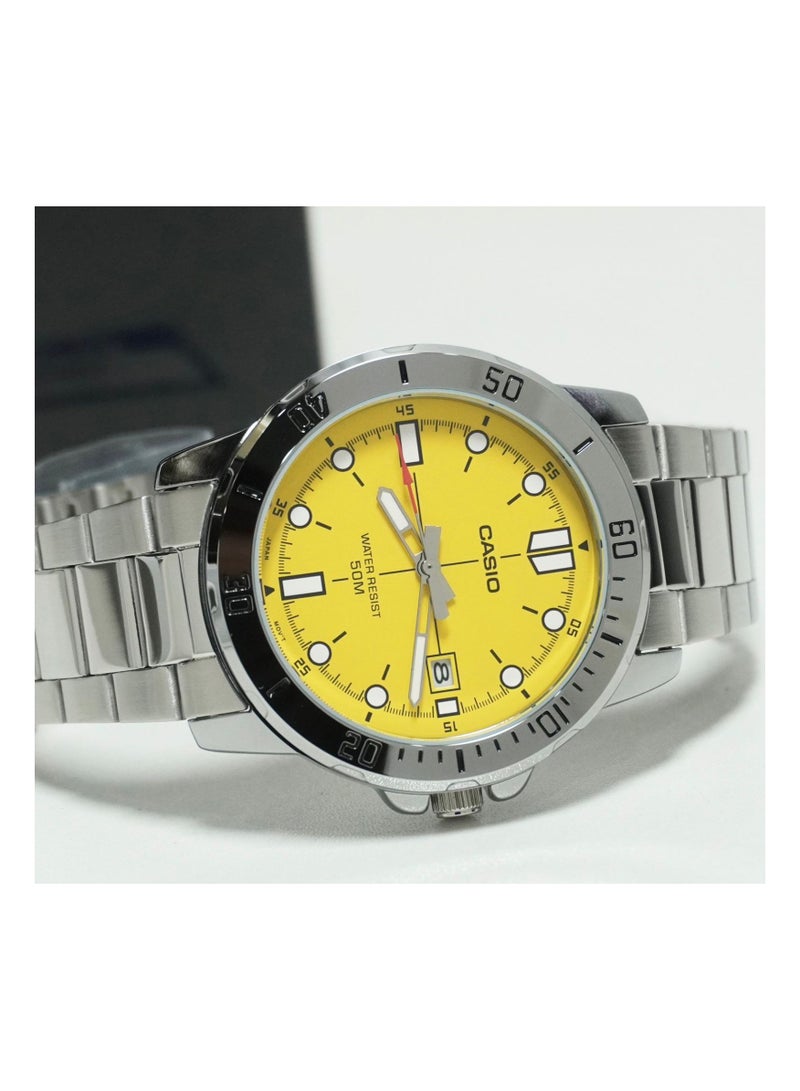 CASIO Quartz Analog Yellow Dial Stainless Steel Men's Watch MTP-VD01D-9E - Image 5