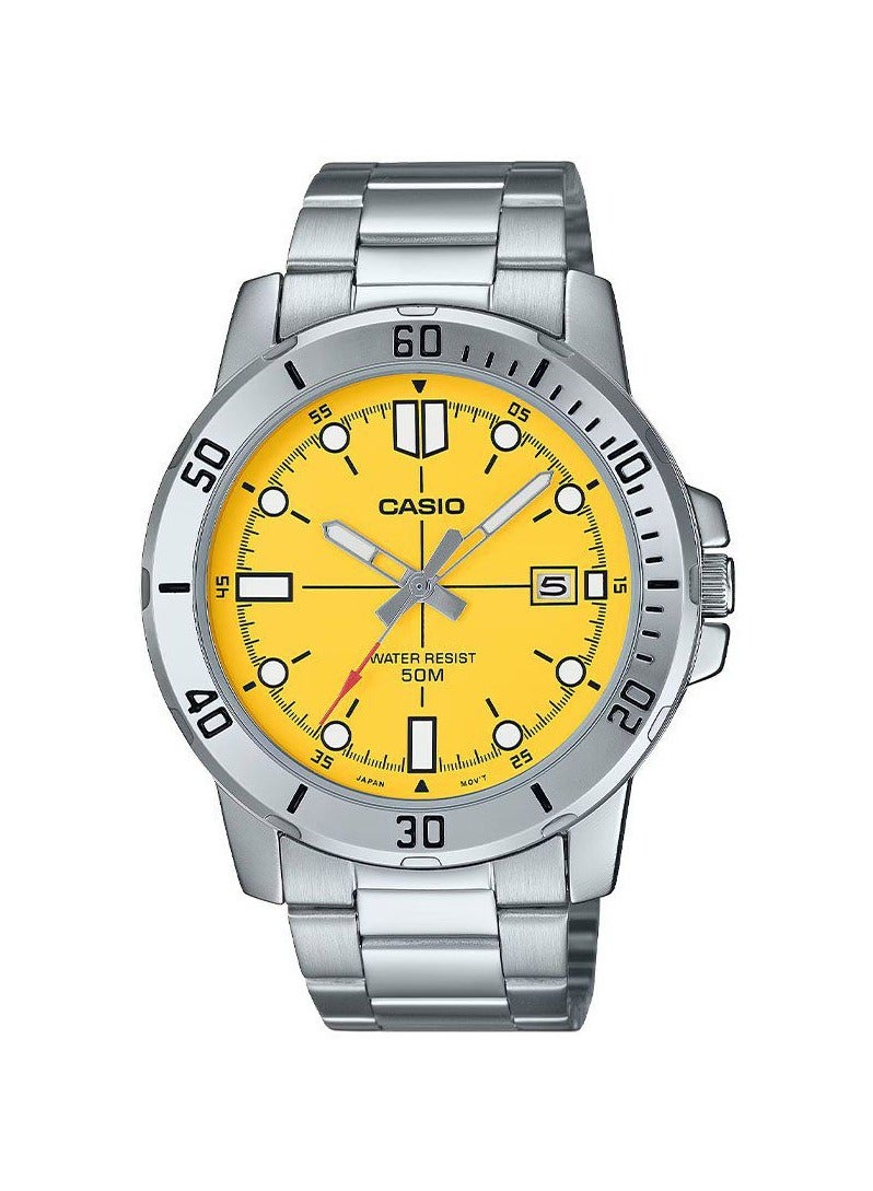 CASIO Quartz Analog Yellow Dial Stainless Steel Men's Watch MTP-VD01D-9E - Image 1