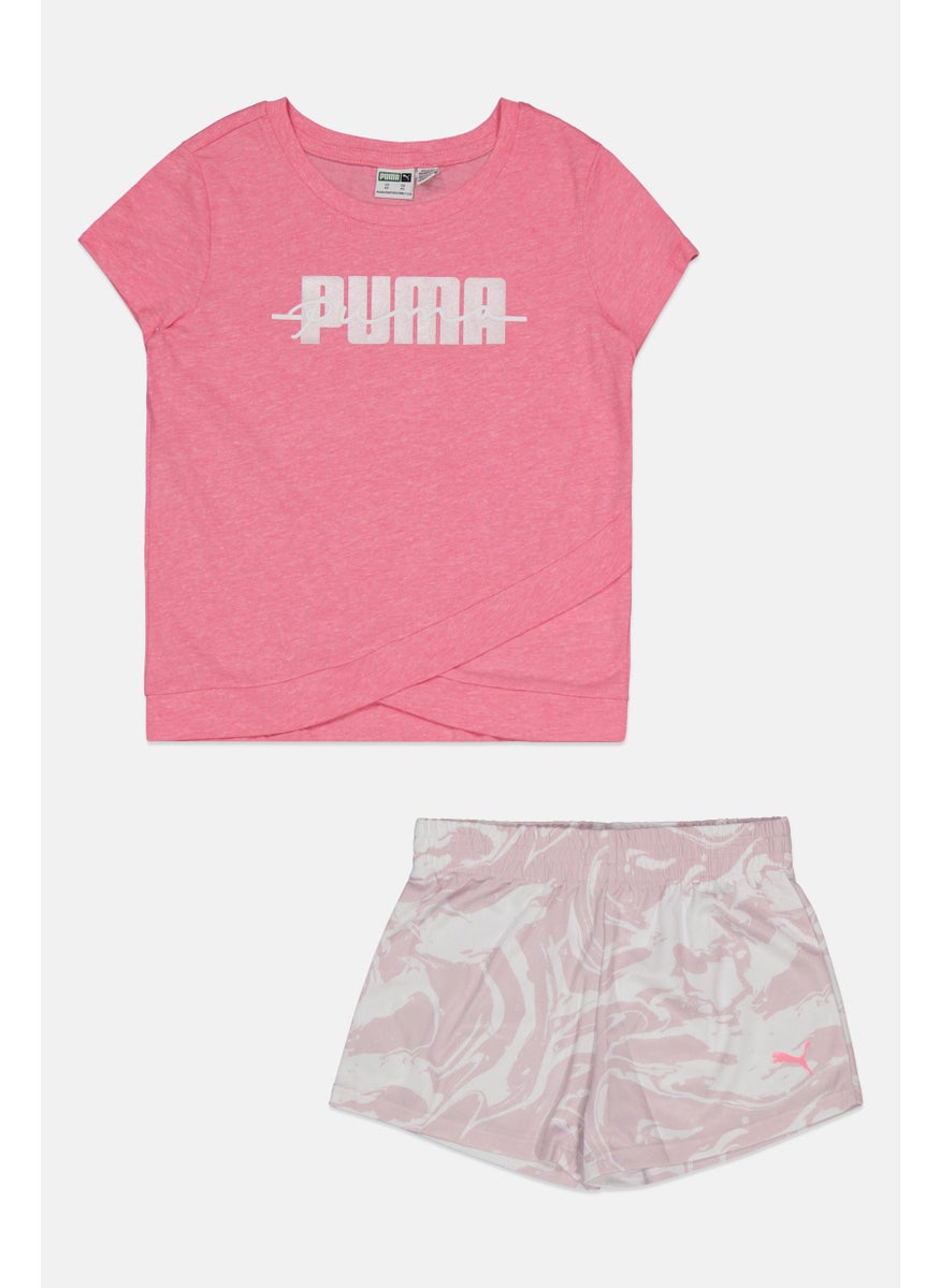 PUMA - Kids Girl Sportswear Fit 2 Piece Brand Logo T-Shirt And Shorts Set, Pink - Image 1
