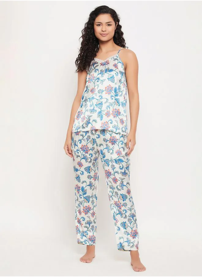 Clovia Satin Floral Cami & Pyjama Set by Styli