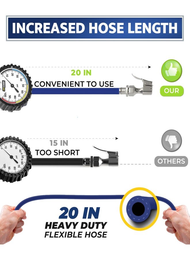 GERCHWAY Tire Pressure Gauge with Inflator and Longer Hose - Most Accurate, Heavy Duty Air Chuck with Gauge for Air Compressor Tire Inflator Attachment - 100PSI - Image 5