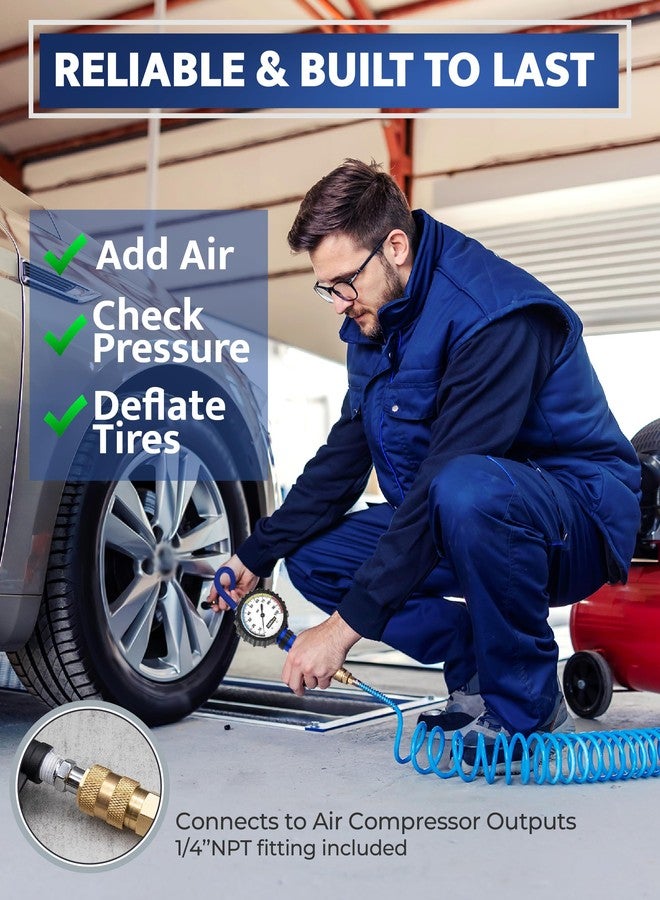 GERCHWAY Tire Pressure Gauge with Inflator and Longer Hose - Most Accurate, Heavy Duty Air Chuck with Gauge for Air Compressor Tire Inflator Attachment - 100PSI - Image 2