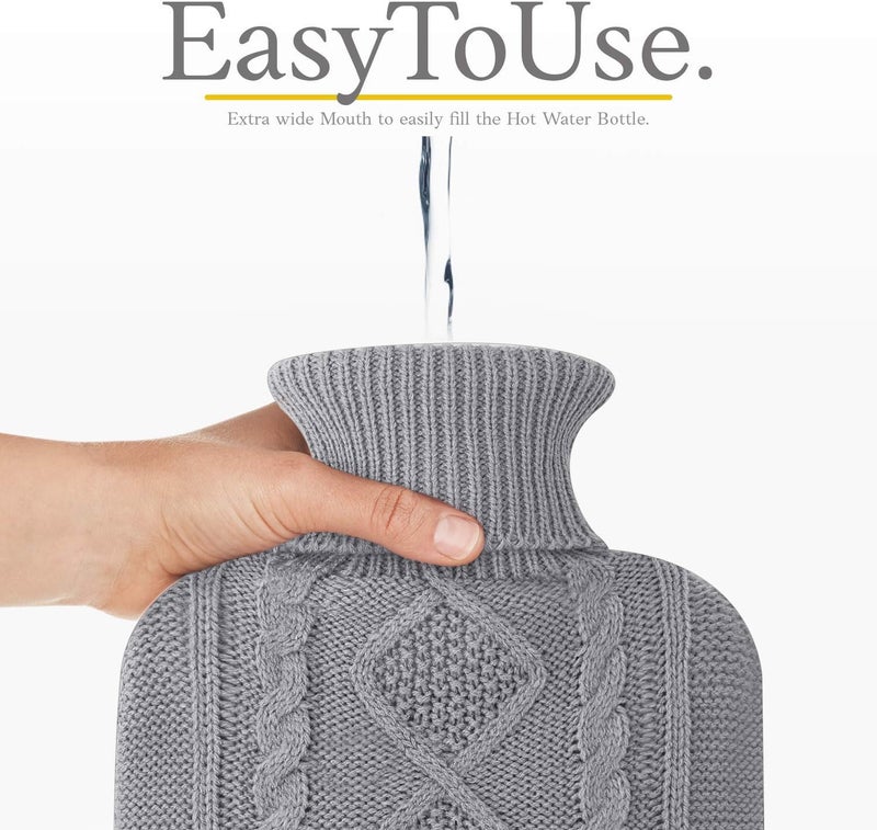 Qomfor Hot Water Bottle with Cover UK - Soft Premium Faux Fur, 1.8L Hot Water Bottle for Period Pain Relief, Back Pain & Shoulder Pain - Cozy Gifts for Women & Men - Luxury Comfort (Grey) - Image 4