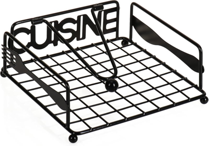 حامل مناديل COM-FOUR® من المعدن الأسود - حامل مناديل مع دعامة تثبيت بتصميم "CUISINE" - موزع مناشف ورقية (قطعة واحدة - زاوية سوداء)