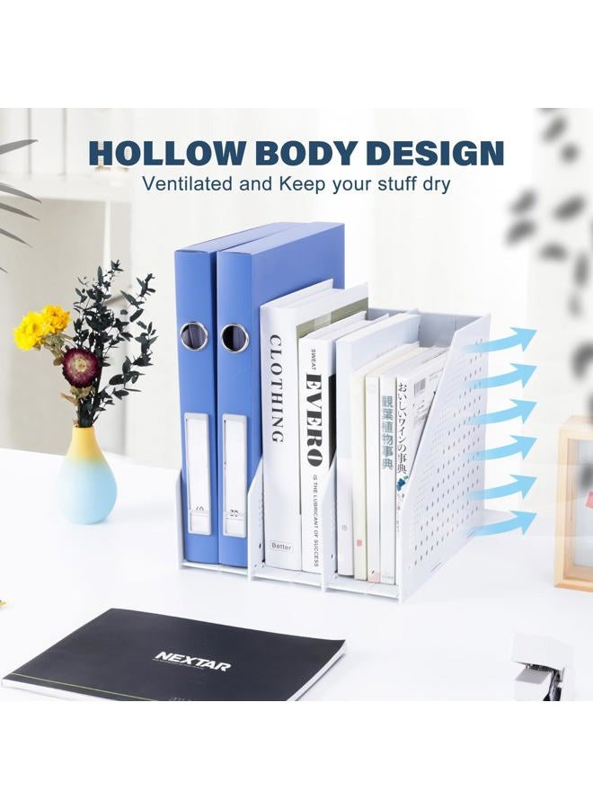 FRETONBA Collapsible Magazine File Holder with 3 Vertical Compartments Foldable Binder Holder for Desk Binder Storage Organizer Plastic Magazine Holders for Shelf, Light Gray - Image 3