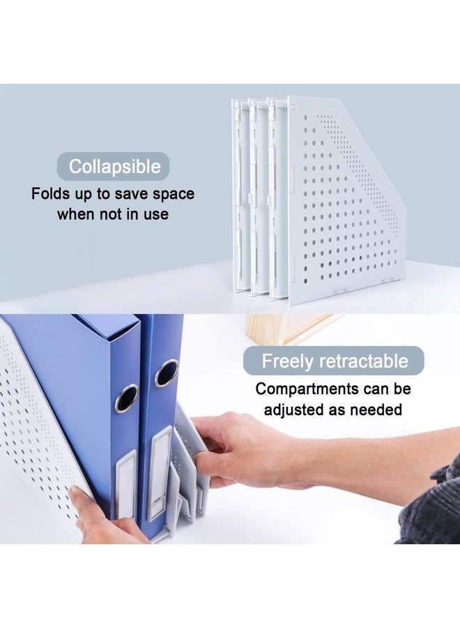 FRETONBA Collapsible Magazine File Holder with 3 Vertical Compartments Foldable Binder Holder for Desk Binder Storage Organizer Plastic Magazine Holders for Shelf, Light Gray - Image 4