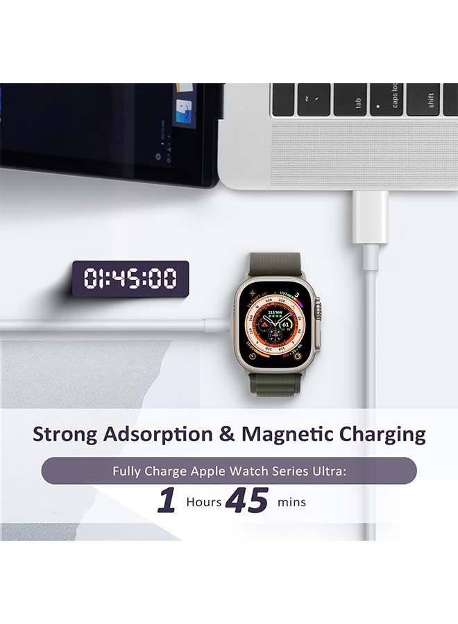 جهاز شحن سريع مغناطيسي لساعة آبل بوصلة USB-C (1 متر / قابل للحمل)، الشحن اللاسلكي المغناطيسي متوافق مع سلسلة ساعات آبل ووتش 8/7/6/SE/5/4/3/2/1، لون أبيض - Image 4