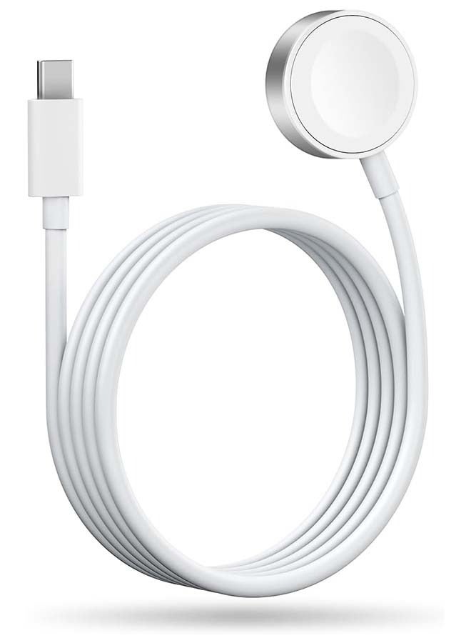 جهاز شحن سريع مغناطيسي لساعة آبل بوصلة USB-C (1 متر / قابل للحمل)، الشحن اللاسلكي المغناطيسي متوافق مع سلسلة ساعات آبل ووتش 8/7/6/SE/5/4/3/2/1، لون أبيض - Image 1