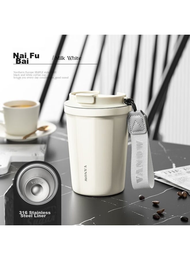 Vanow Insulated Coffee Mug, 316 Stainless Steel, Large Capacity, Stylish Design For Men And Women, Portable Water Bottle For Students, Cream White - Image 1