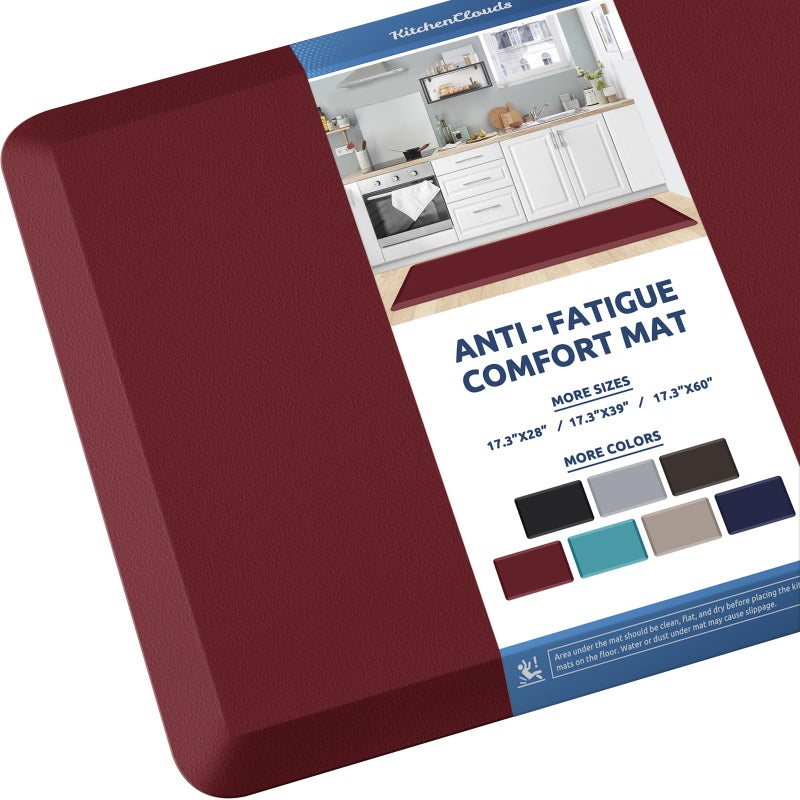 KitchenClouds Kitchen Mat Cushioned Anti Fatigue Kitchen Rug 17.3"x60" Water Resistant Non Slip Kitchen Rugs and Mats Standing Desk Mat Comfort Floor Mats for Kitchen House Sink Office (Red) - Image 1