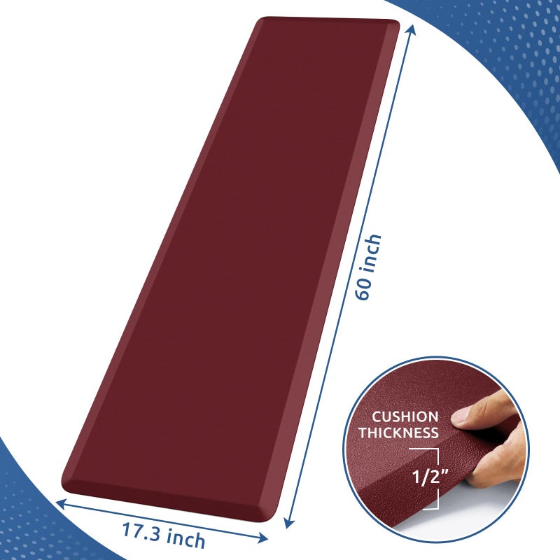KitchenClouds Kitchen Mat Cushioned Anti Fatigue Kitchen Rug 17.3"x60" Water Resistant Non Slip Kitchen Rugs and Mats Standing Desk Mat Comfort Floor Mats for Kitchen House Sink Office (Red) - Image 2