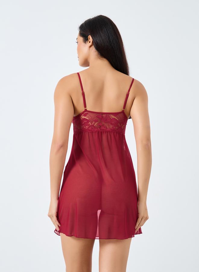 Take Two Lace Cup Bow Detail Mesh Slip Dress - Image 4