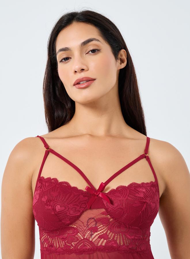Take Two Lace Cup Bow Detail Mesh Slip Dress - Image 3