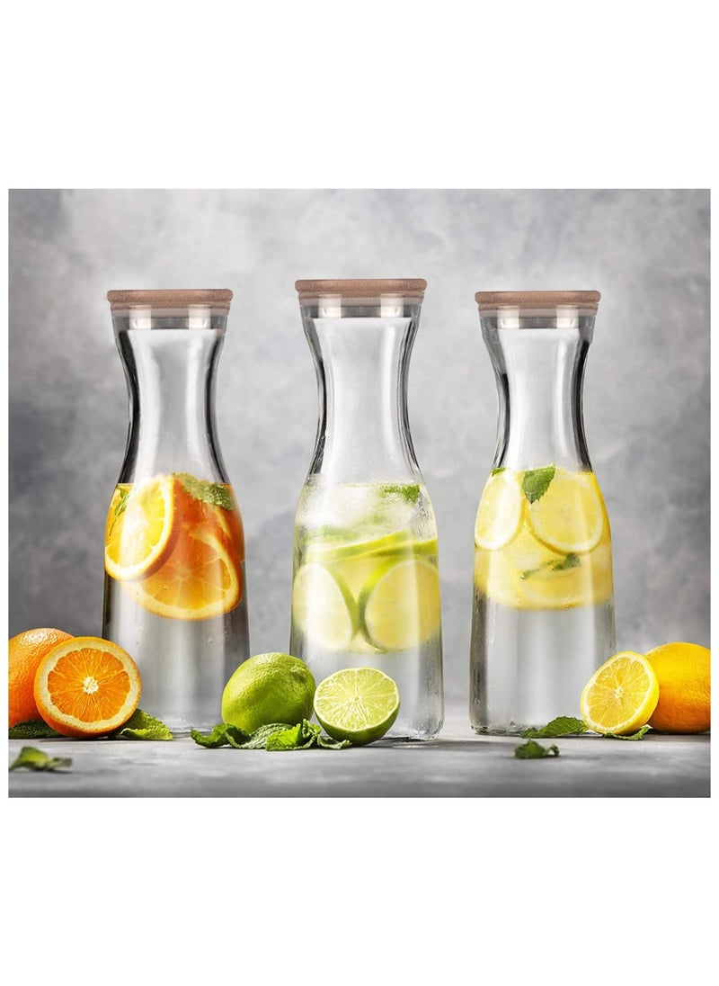Generic 2PCS Glass Water Carafe with Bamboo and Stainless Steel Lid, Beverage Dispenser, Clear Carafe for Water, Milk and Juice, Glass Carafe Pitcher (1.0L)  - Image 4