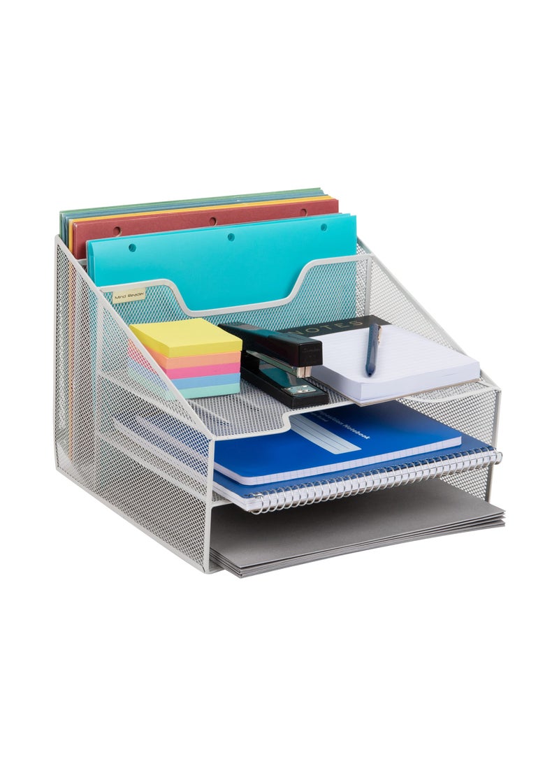 Mind Reader Mind Reader Desktop Organizer Vertical File Holder Paper Trays Office Metal Mesh 125 L x 115 W x 95 H White 