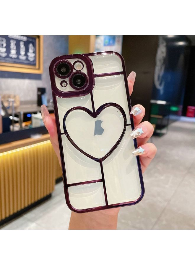 Case Cover For iPhone 14 Plus Electroplating 3D Love TPU Phone Case Purple 