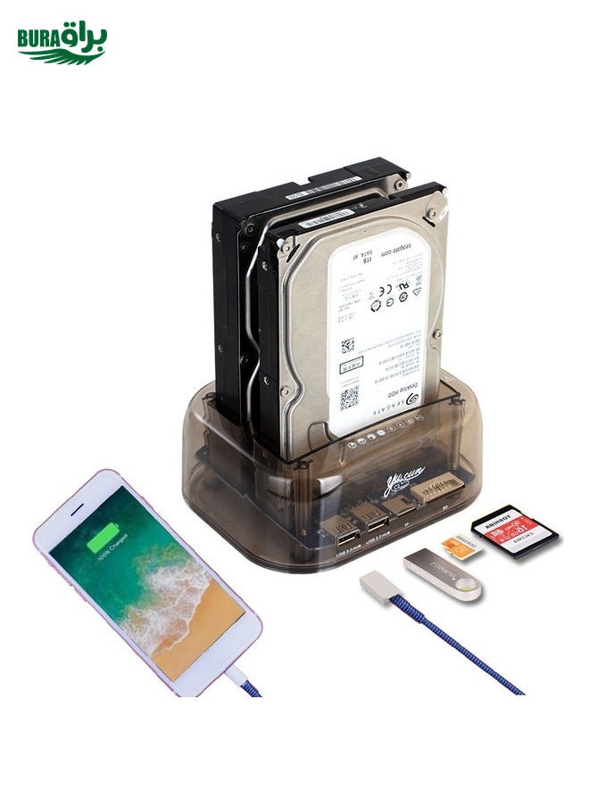 BURAQ 2.5 / 3.5 inch USB3.0 Dual SATA HDD Enclosure with HUB & OTB Function, The Maximum Support Capacity: 16TB  - Image 2