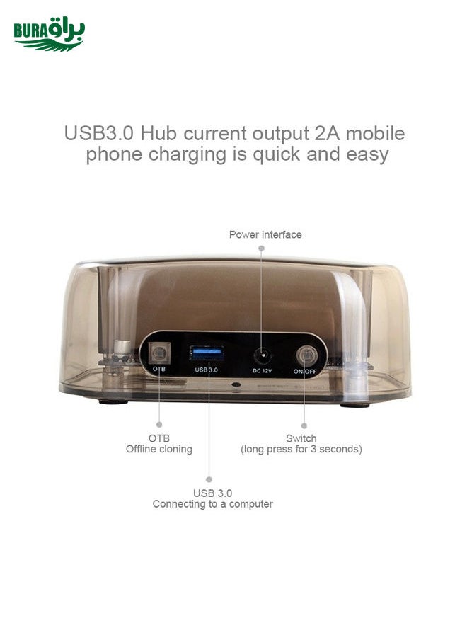 BURAQ 2.5 / 3.5 inch USB3.0 Dual SATA HDD Enclosure with HUB & OTB Function, The Maximum Support Capacity: 16TB  - Image 3