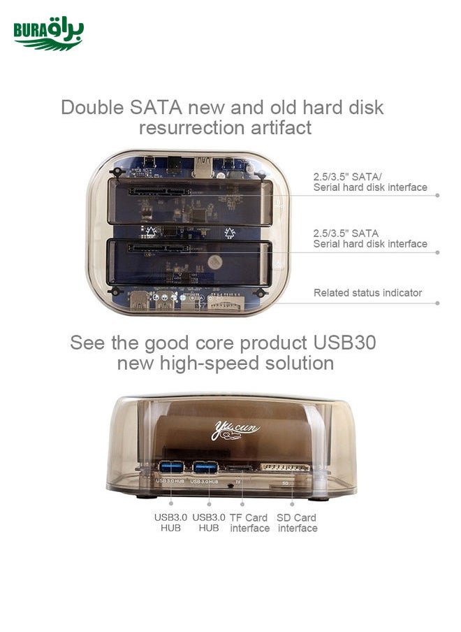 BURAQ 2.5 / 3.5 inch USB3.0 Dual SATA HDD Enclosure with HUB & OTB Function, The Maximum Support Capacity: 16TB  - Image 4