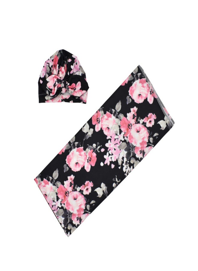 86*137cm/ 33.9*53.9in Baby Swaddle Blanket with Baby Cap Soft Newborn Photography Wraps Receiving Blankets for Baby Boys Girls - Image 1