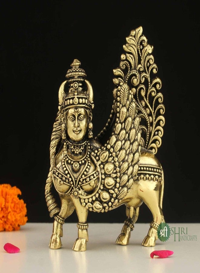 INDICAST Kamadhenu Cow Statue with Wings | 3" Kamdhenu Gau MATA Idol Spiritual Vastu Nandi Pooja Figurine Sculpture for Home and Office (Weight- 100gm) - Image 2
