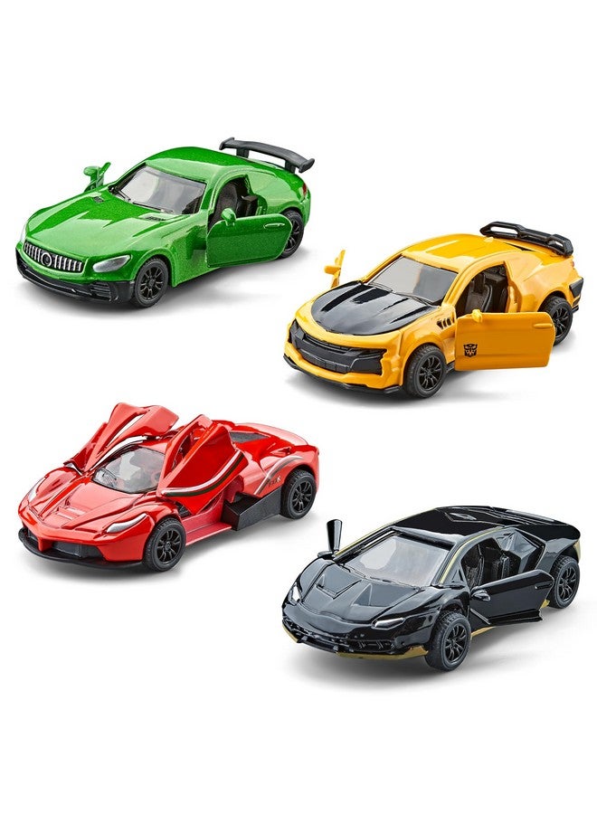 KIDAMI Racing Cars Die-cast Metal Toy Cars Set, Mini Toddler Toy Vehicle with Openable Doors, Pull Back Car, Gift Pack for Kids (4 Pack) - Image 1