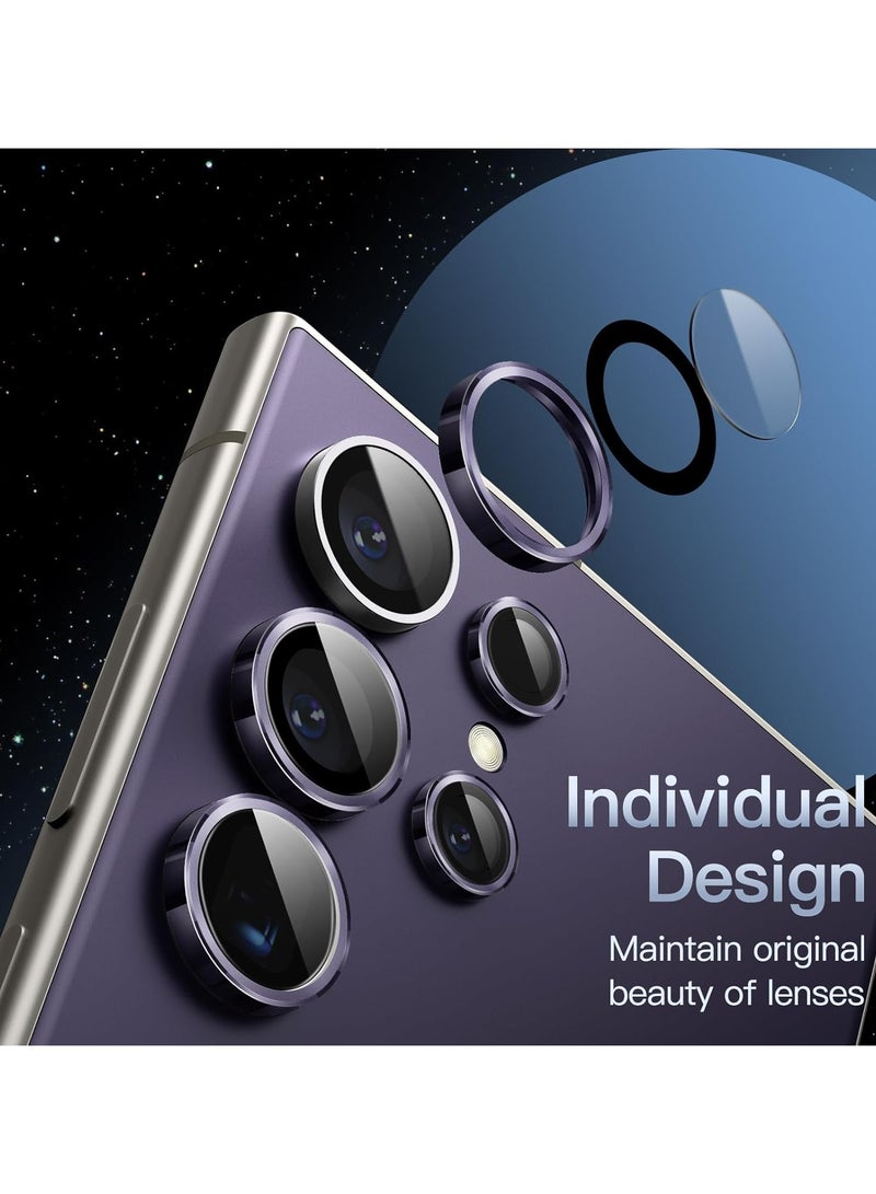 DUSALA Camera Lens Protector for Samsung Galaxy S24 Ultra, 9H Tempered Glass Metal Individual Ring Cover, Easy Installation Tray, HD Clear, 1 Set (Titanium Violet) - Image 3