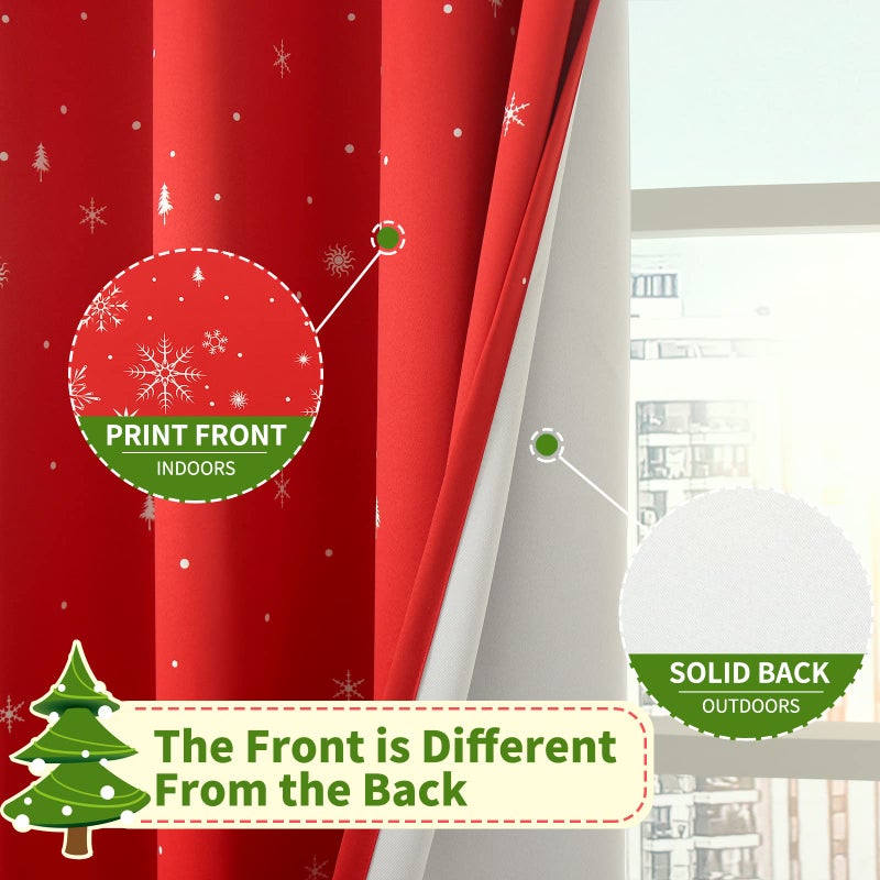 BGment Red Christmas Curtains for Living Room  Grommet Christmas Decoration Window Blackout Curtains with Christmas Tree and Snowflake Print  2 Panels  Each 52 x 63 Inch  Red - Image 5