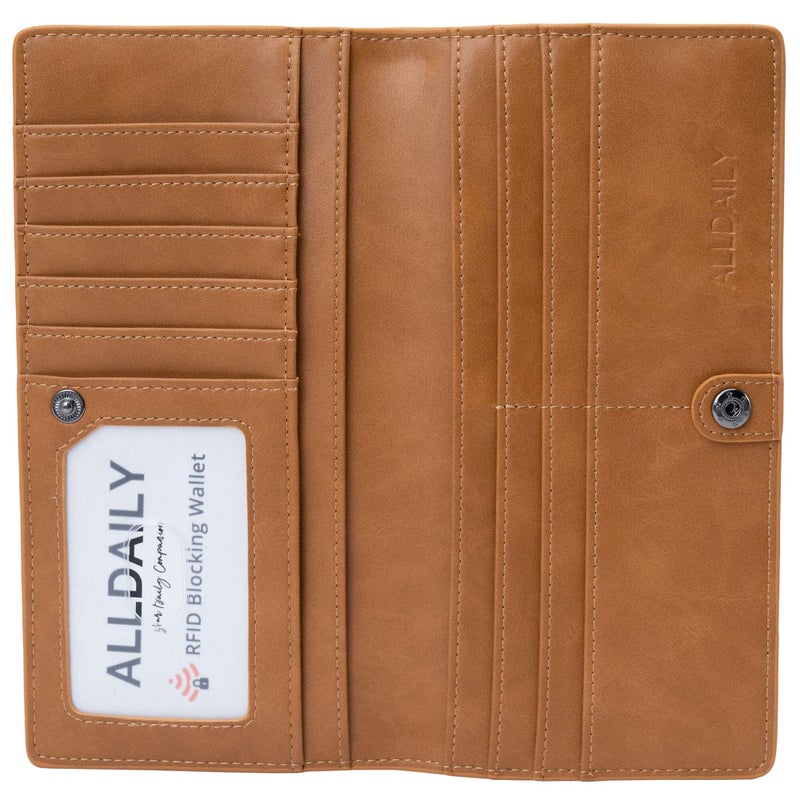 Alldaily Ultra Slim Thin Women Wallet RFID Blocking Credit Card Holder Bifold Long Ladies Billfold (Brown) - Image 1