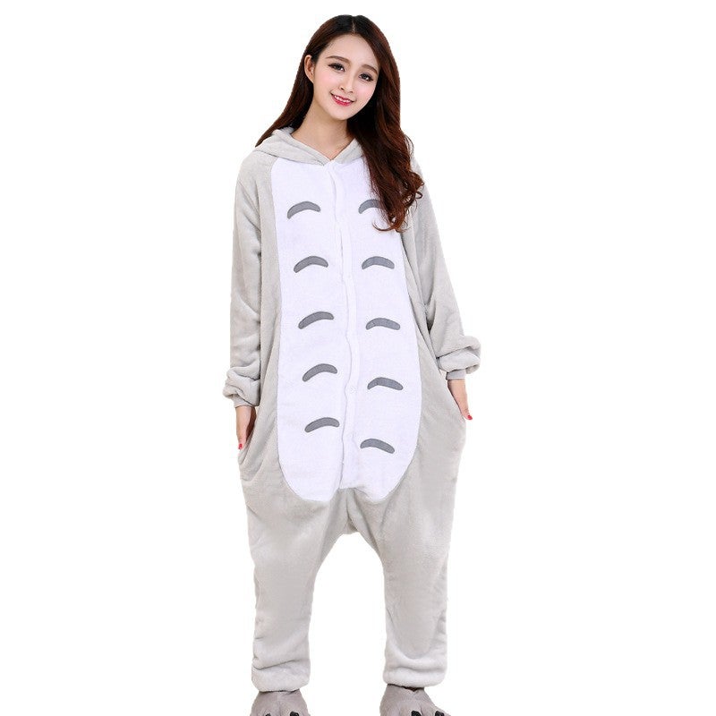 Flannel Coral Velvet Cartoon Animal One-Piece Pajamas For Men And Women Adult Anime Home Clothes Jumpsuits - Image 5
