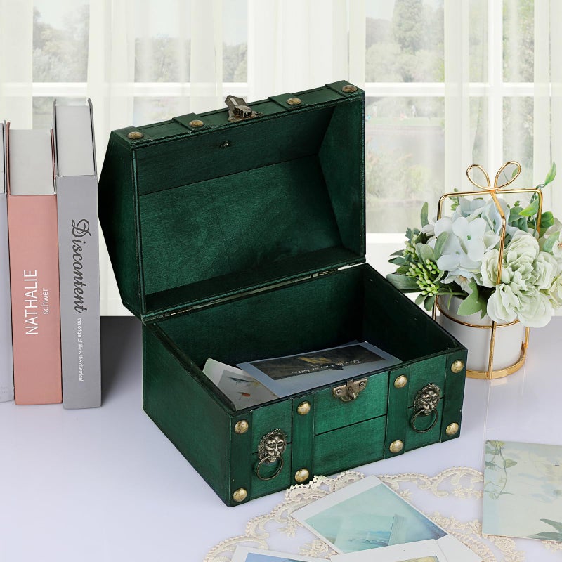 ELLDOO Vintage Wooden Treasure Chest, Pirate Treasure Storage Keepsakes Box for Kids Gifts Pirate Theme Party, Decorative Box for Jewelry Pearl Trinkets, Vintage Green - Image 4