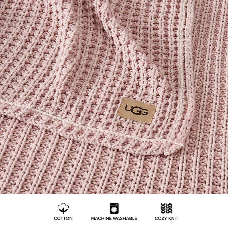 UGG Luna Knit Throw Blanket Soft Cotton Throw for Couch or Bed Cozy Soft Warm Waffle Giftable Lightweight Blanket for Living Room Bedroom, Machine Washable, 50-inch x 70-inch, Quartz Pink - Image 3