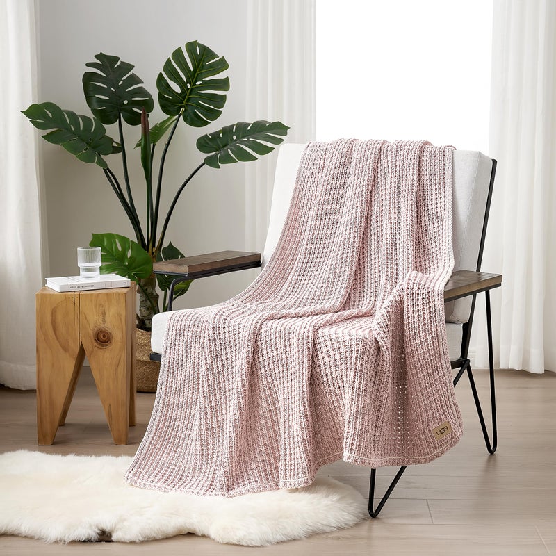 UGG Luna Knit Throw Blanket Soft Cotton Throw for Couch or Bed Cozy Soft Warm Waffle Giftable Lightweight Blanket for Living Room Bedroom, Machine Washable, 50-inch x 70-inch, Quartz Pink - Image 2