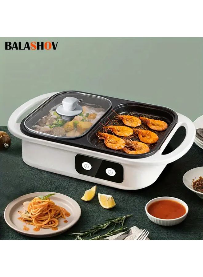 White Electric Hot Pot And Smokeless Grill For Korean BBQ Shabu Shabu Soups - Image 1