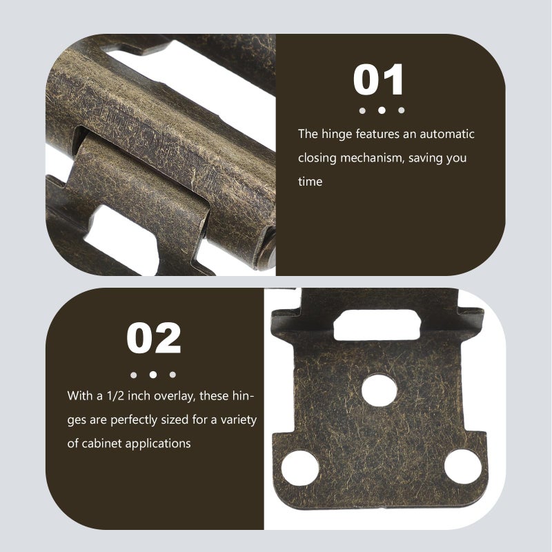 2Pcs 1 2 Inch Self Closing Semi Concealed Cabinet Hinges Antique Bronze Finish Heavy Duty Spring Hinges - Image 4