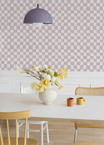 Mr. Kate Mr Kate Tess Watercolor Soft Lavender Checker Peel and Stick Wallpaper Vinyl 205in x 18ft - Image 3